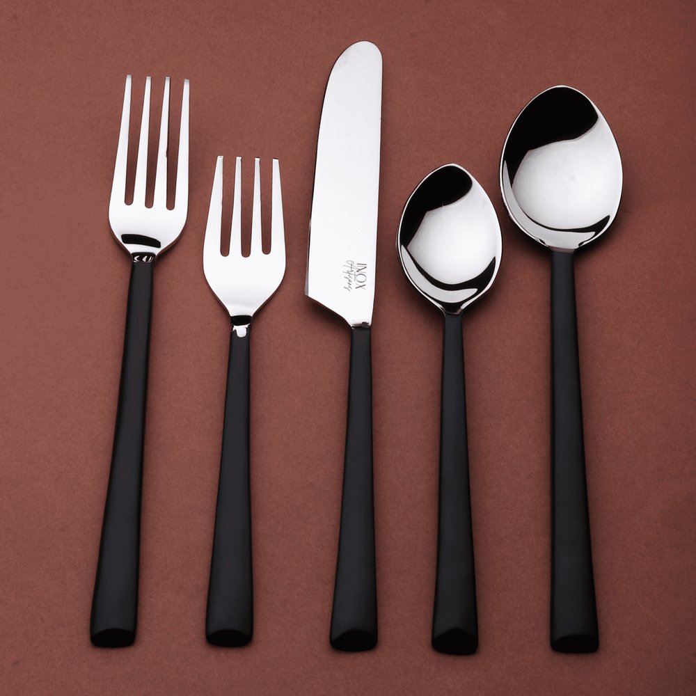 Matte Black Stainless Steel Five Piece Hand Forged Place Setting
