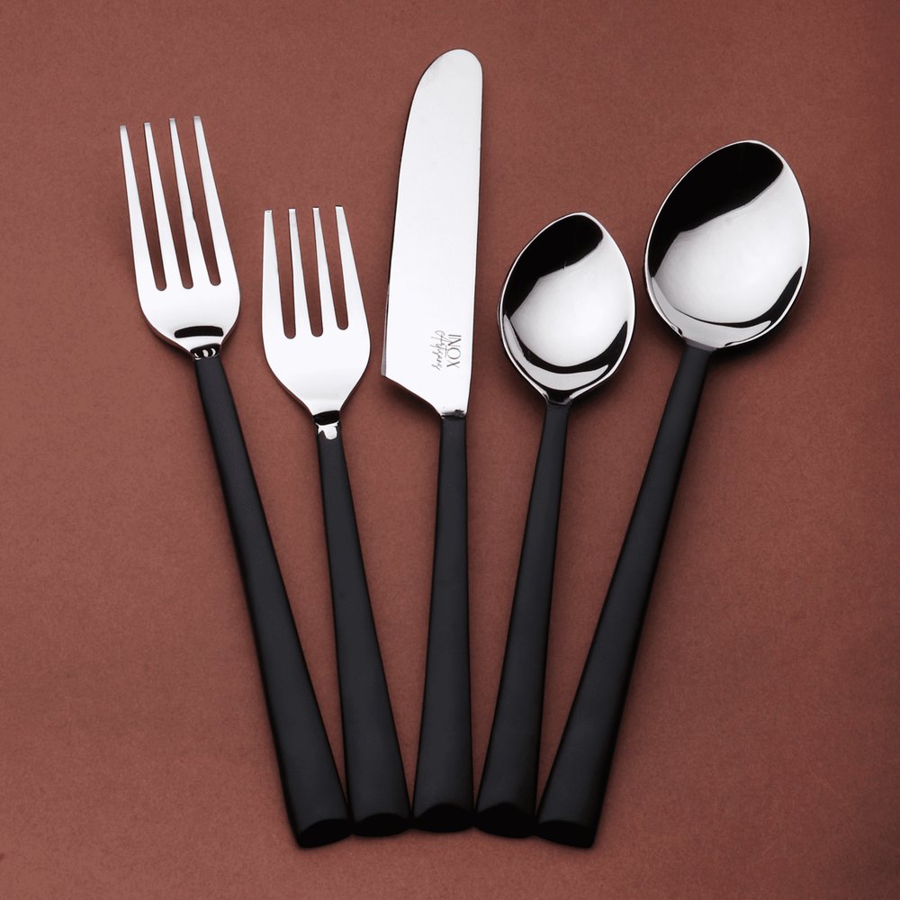 Matte Black Stainless Steel Five Piece Hand Forged Place Setting
