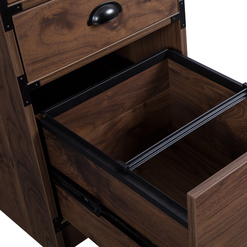 Escritorio de computadora con pedestal de madera de nogal de 59" y cuatro cajones