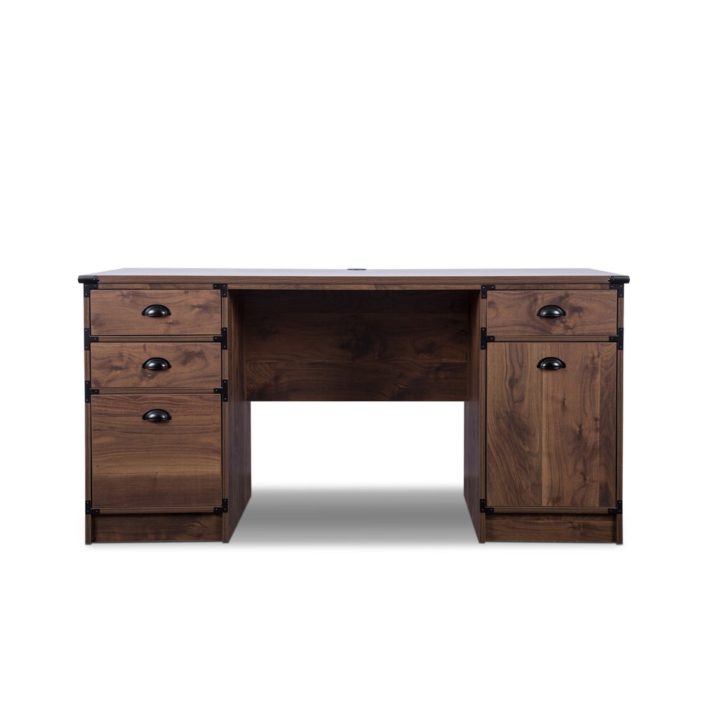 Escritorio de computadora con pedestal de madera de nogal de 59" y cuatro cajones