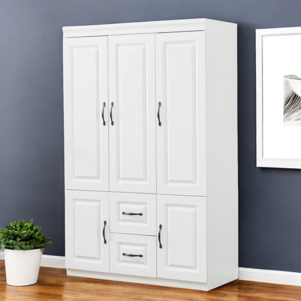 74" White Five Door Two Drawer Combo Dresser