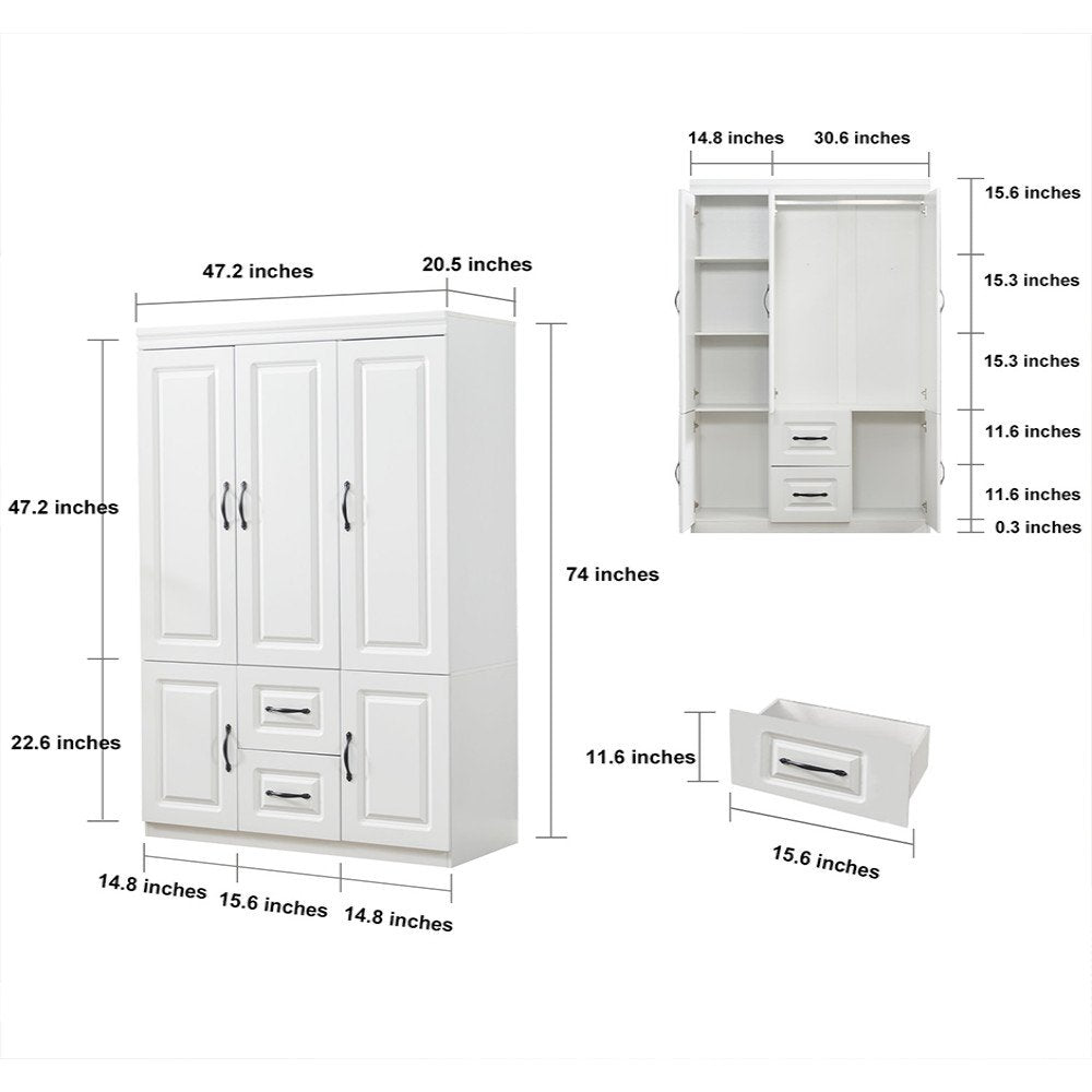 74" White Five Door Two Drawer Combo Dresser