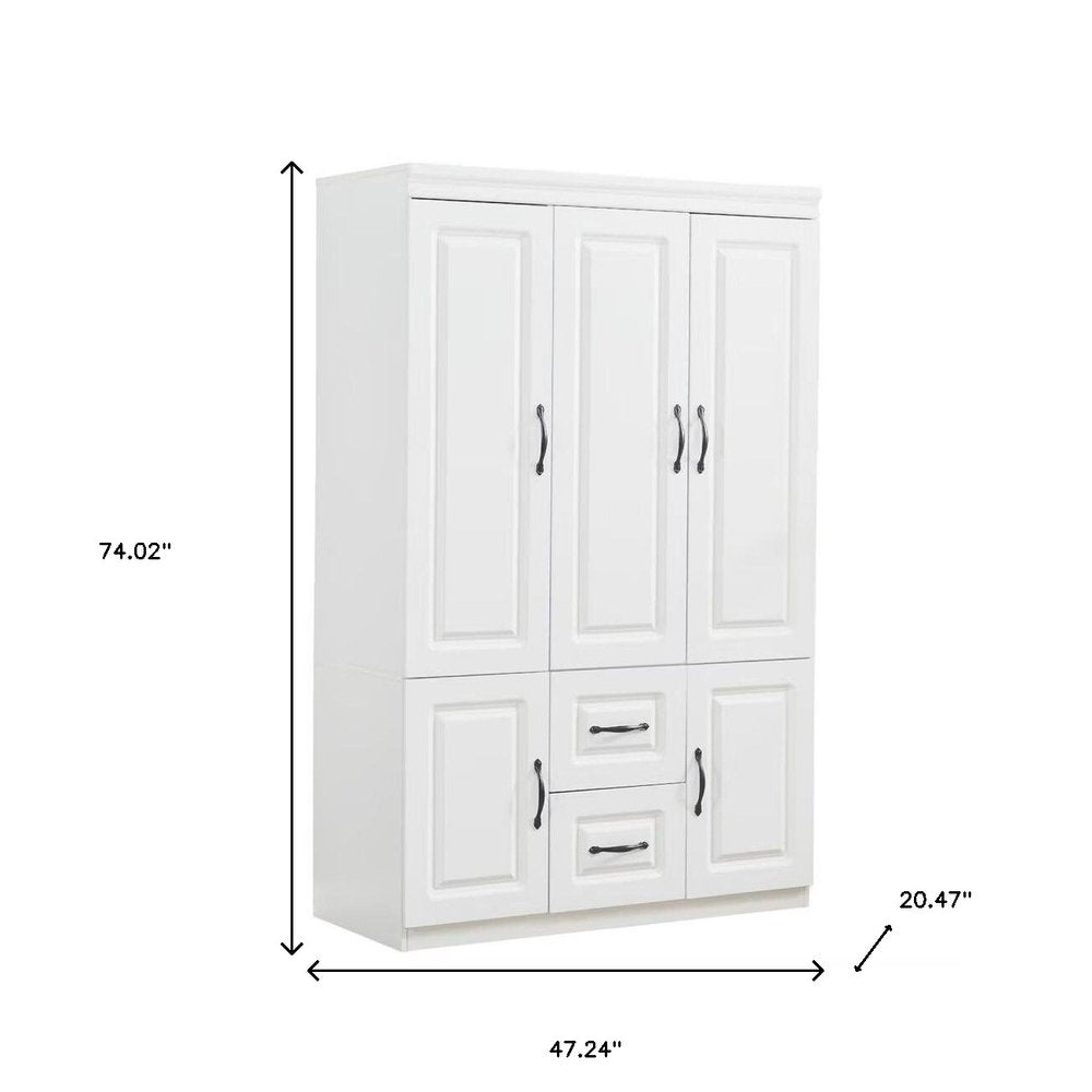 74" White Five Door Two Drawer Combo Dresser