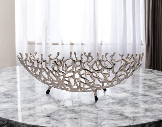Cuenco ovalado de 22" de aluminio plateado con imitación de coral