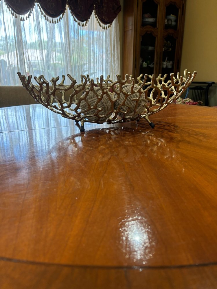 22" Gold Aluminum Oval Faux Coral Centerpiece Bowl