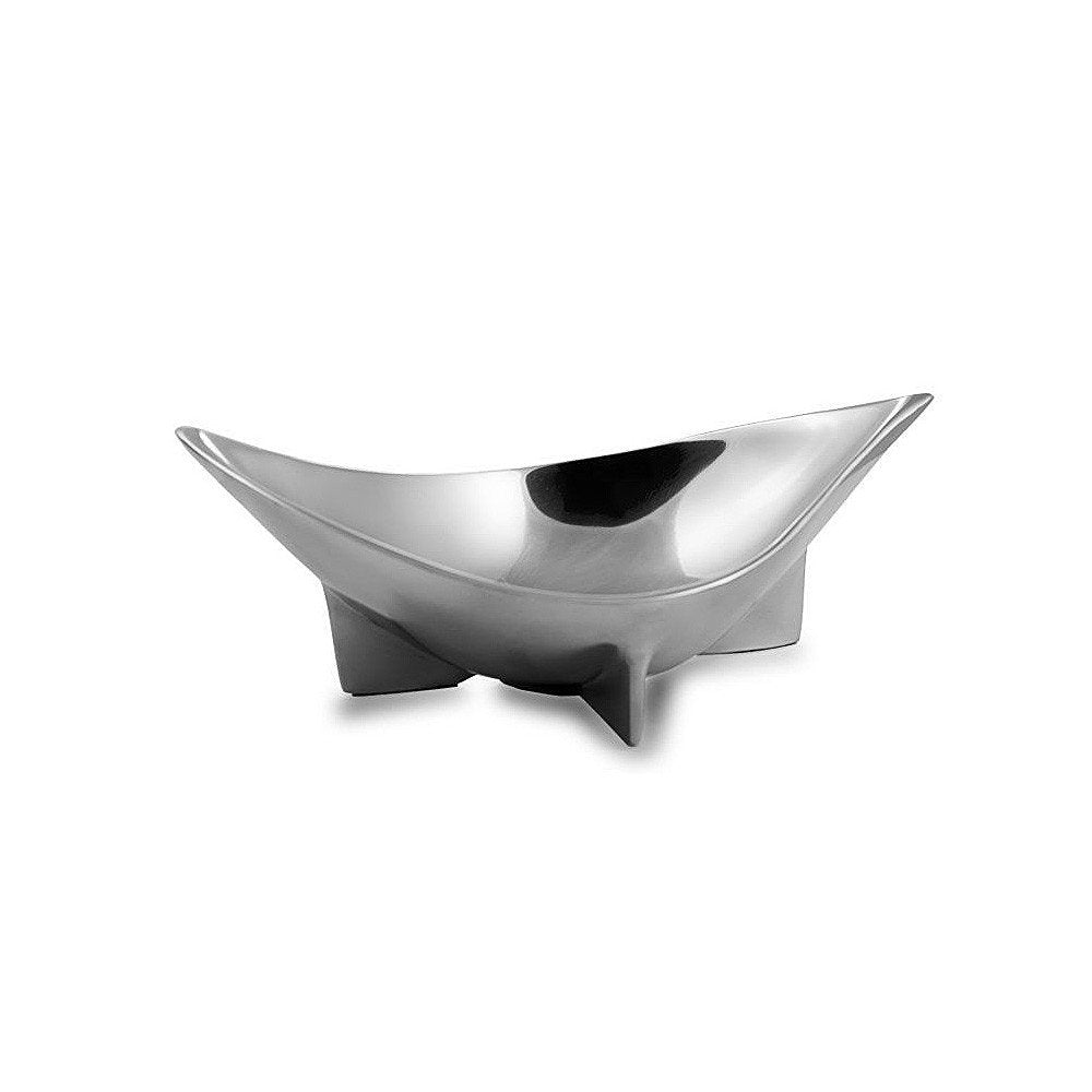 Cuenco central ovalado de aluminio plateado de 12"