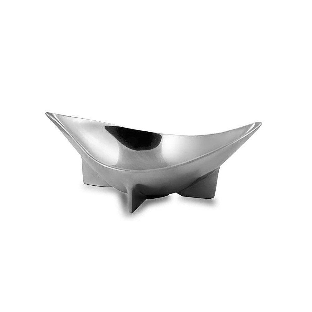 Cuenco central ovalado de aluminio plateado de 12"