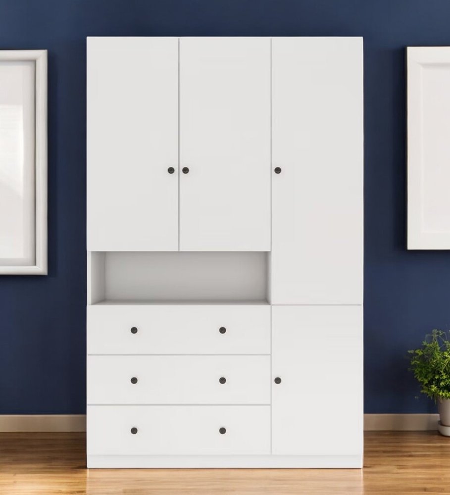 74" White Four Door Three Drawer Combo Dresser