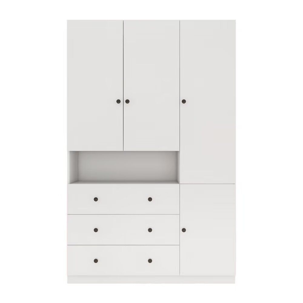 74" White Four Door Three Drawer Combo Dresser