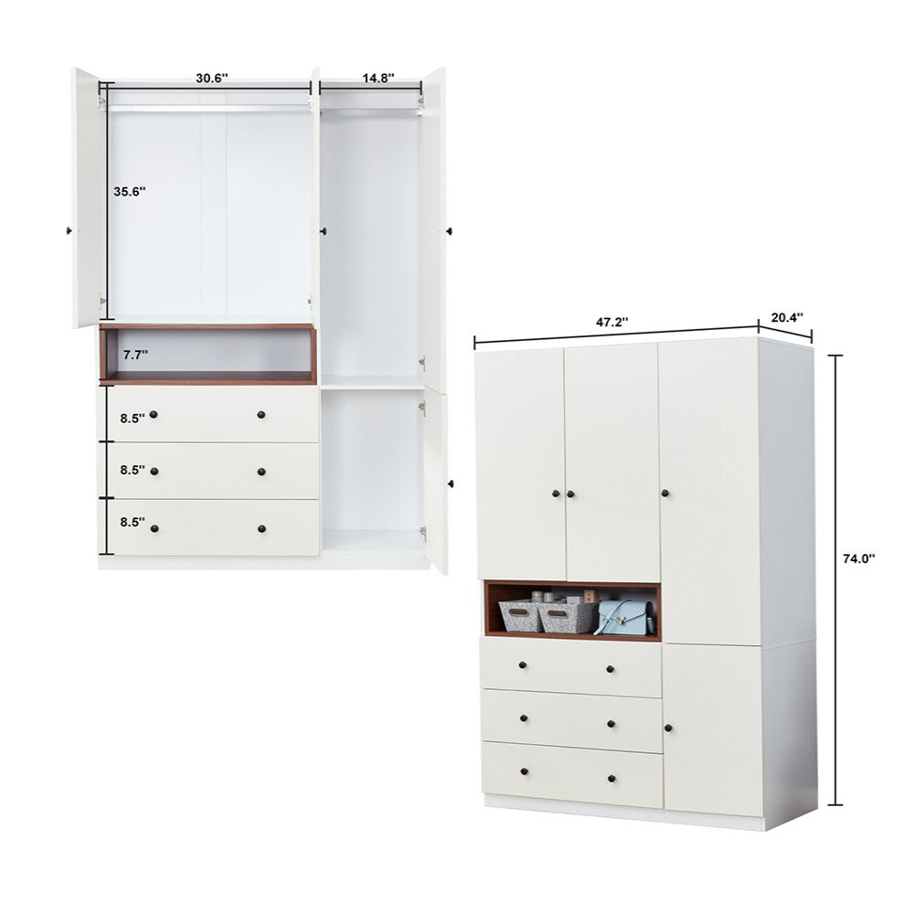 74" White Four Door Three Drawer Combo Dresser