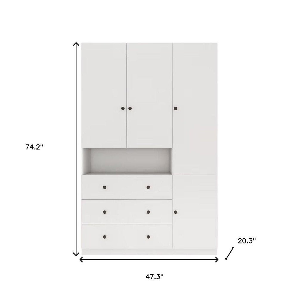 74" White Four Door Three Drawer Combo Dresser