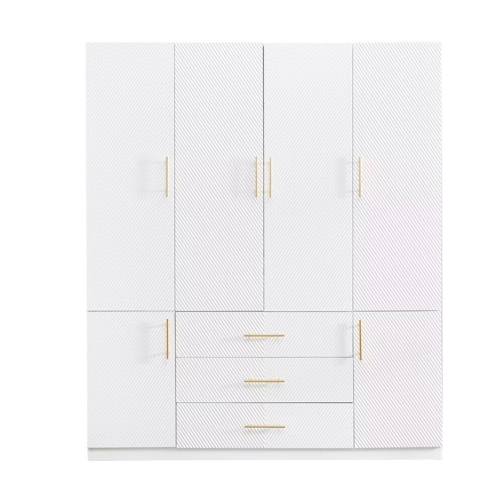 74" White Carved Geometric Six Door Three Drawer Combo Dresser