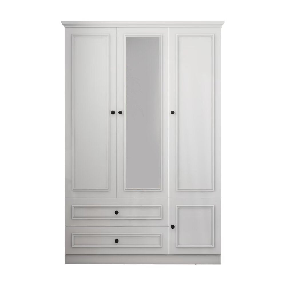 71" White Mirrored Four Door Two Drawer Combo Dresser