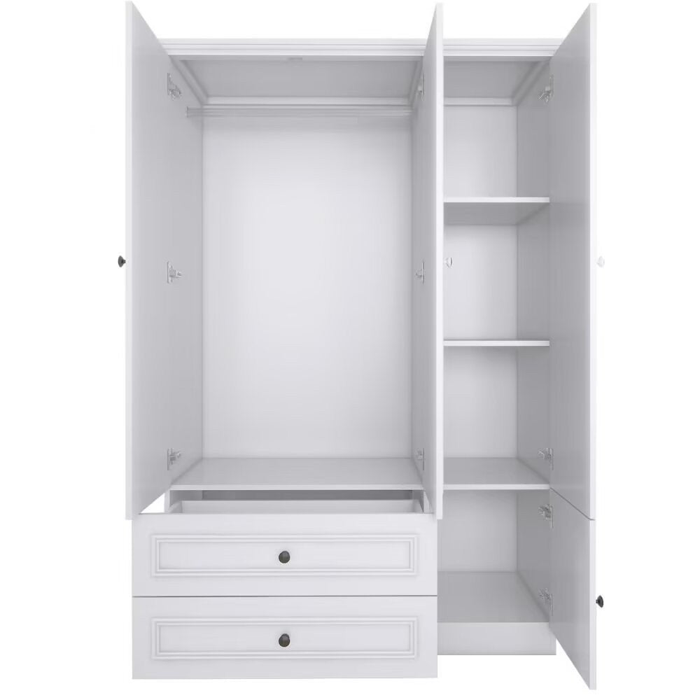 71" White Mirrored Four Door Two Drawer Combo Dresser