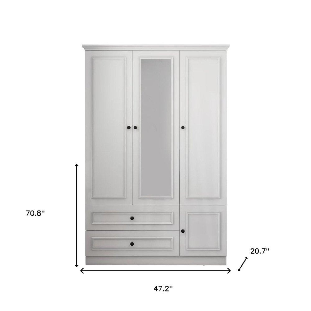 71" White Mirrored Four Door Two Drawer Combo Dresser