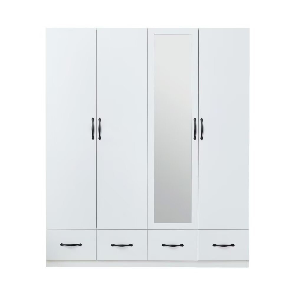 74" White Mirrored Four Door Four Drawer Combo Dresser