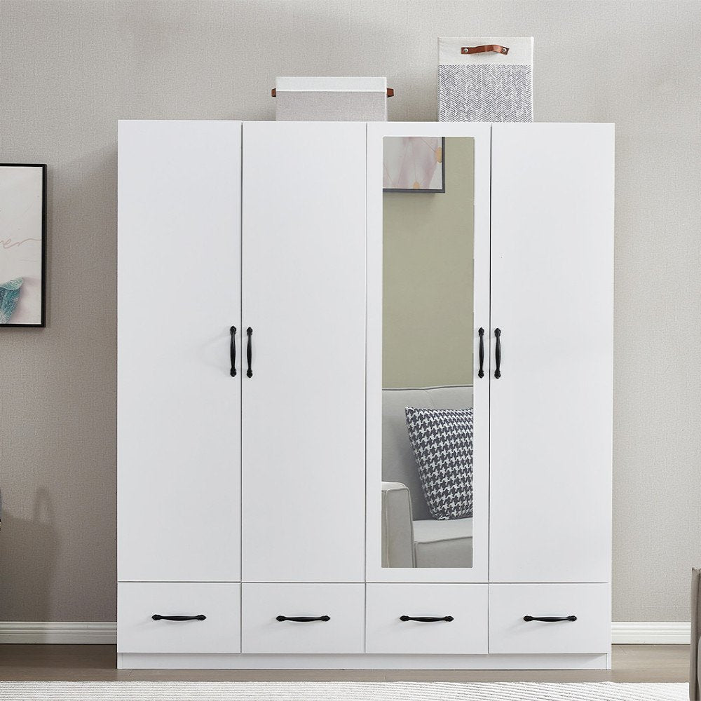 74" White Mirrored Four Door Four Drawer Combo Dresser