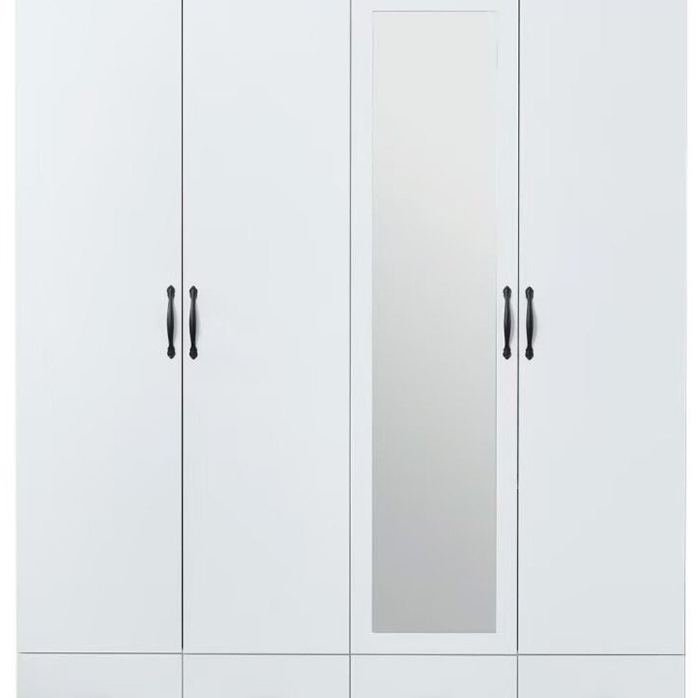 74" White Mirrored Four Door Four Drawer Combo Dresser