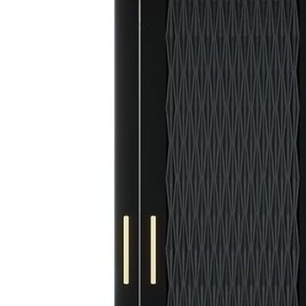 Cómoda de 180 cm con dos puertas y dos cajones, con diseño geométrico tallado y espejo, color negro
