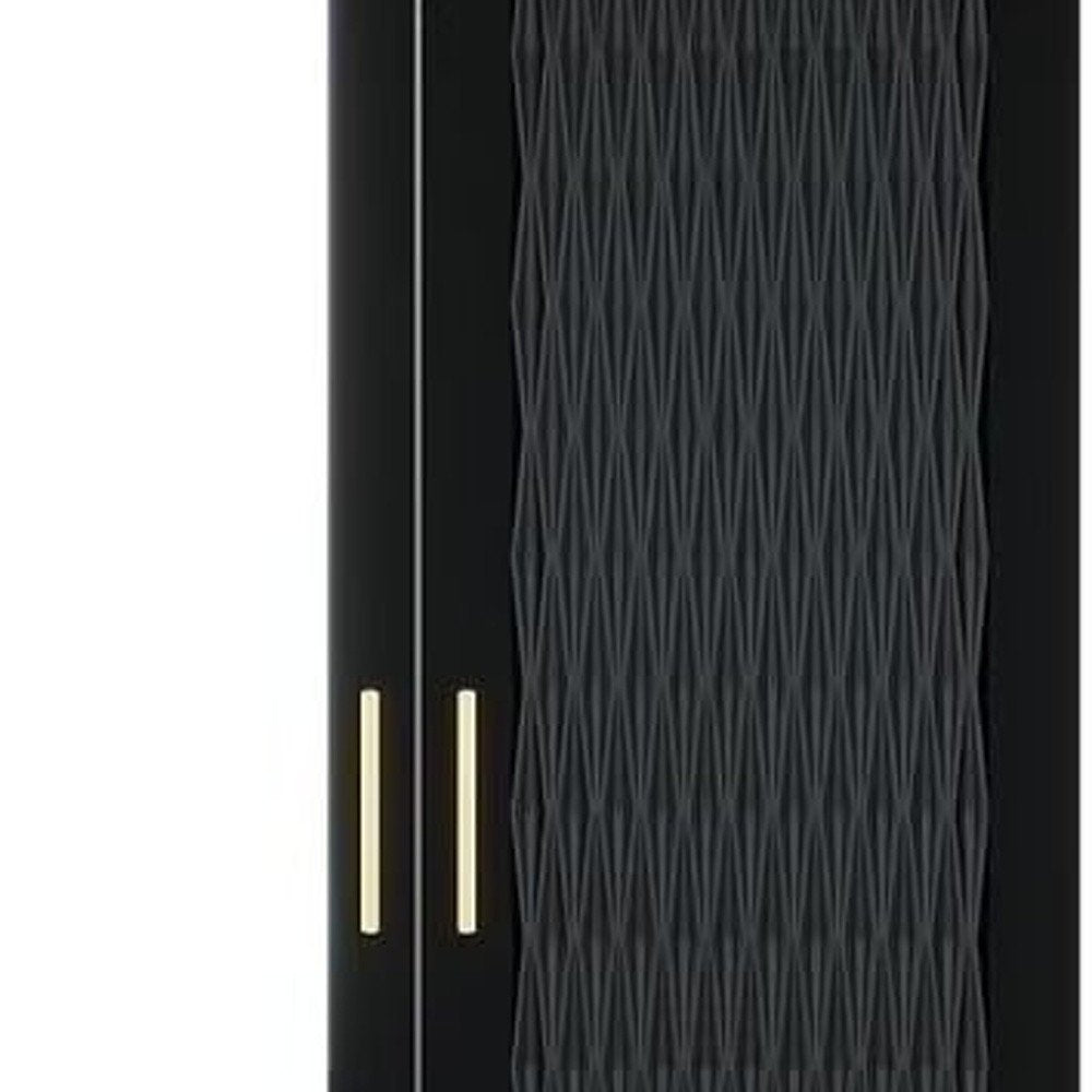 Cómoda de 180 cm con dos puertas y dos cajones, con diseño geométrico tallado y espejo, color negro