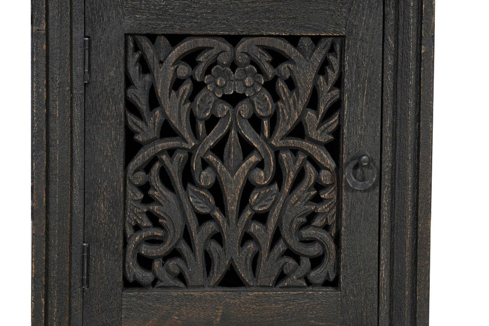 Escritorio de computadora de madera maciza de 172 cm con tres cajones y diseño floral tallado en negro
