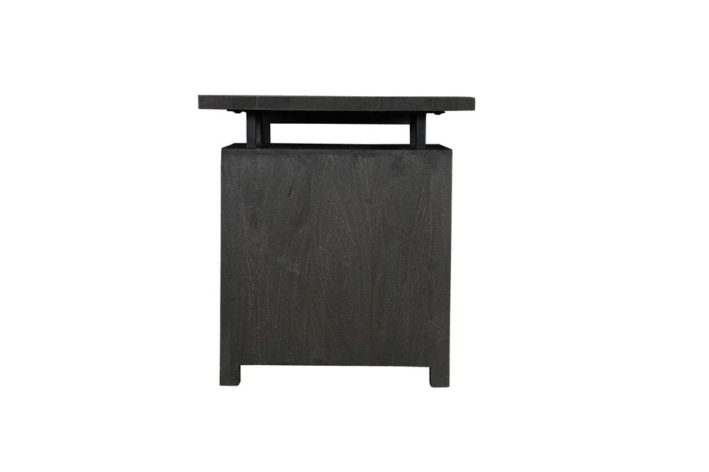 Escritorio de computadora de madera maciza de 172 cm con tres cajones y diseño floral tallado en negro