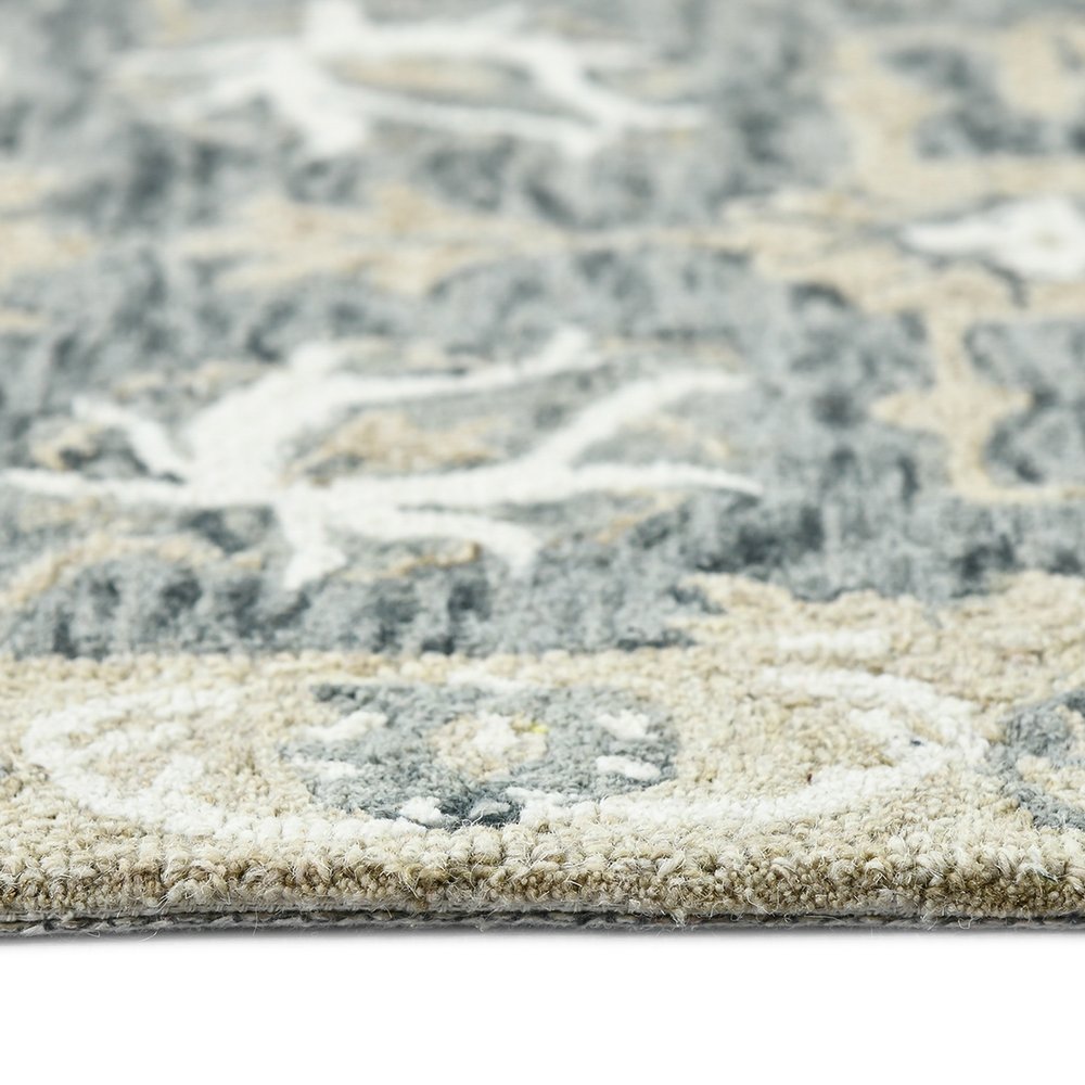 9' X 13' Gray Ivory And Beige Wool Floral Medallion Hand Hooked Area Rug