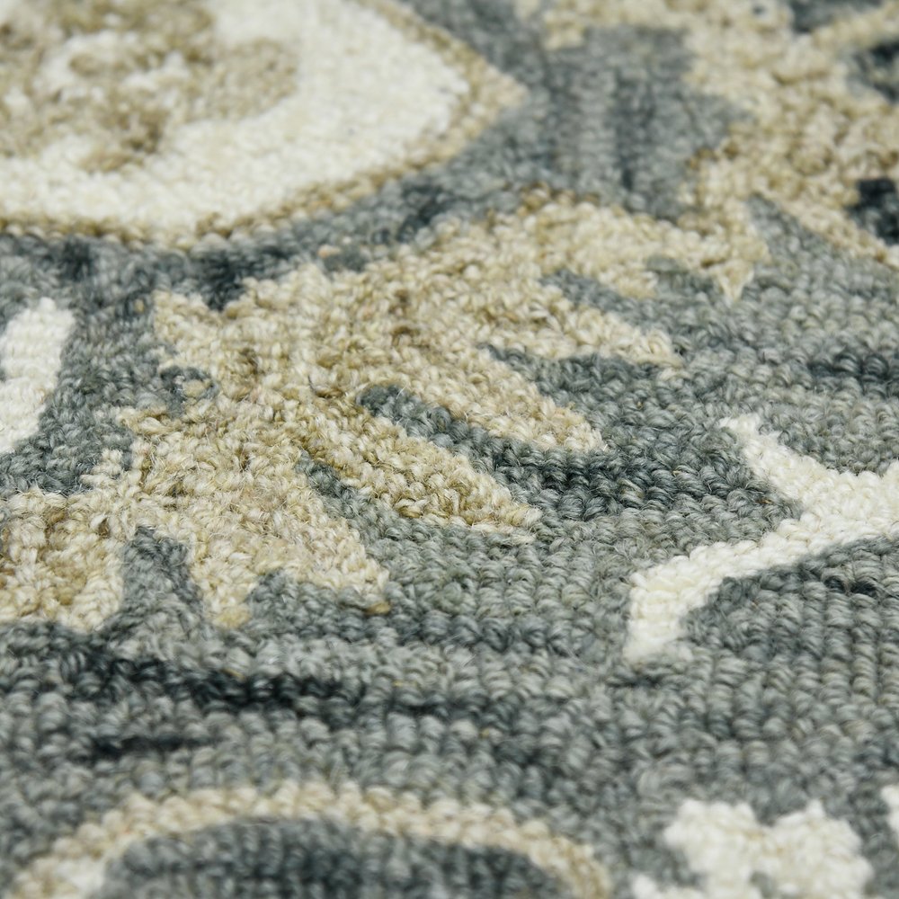 9' X 13' Gray Ivory And Beige Wool Floral Medallion Hand Hooked Area Rug