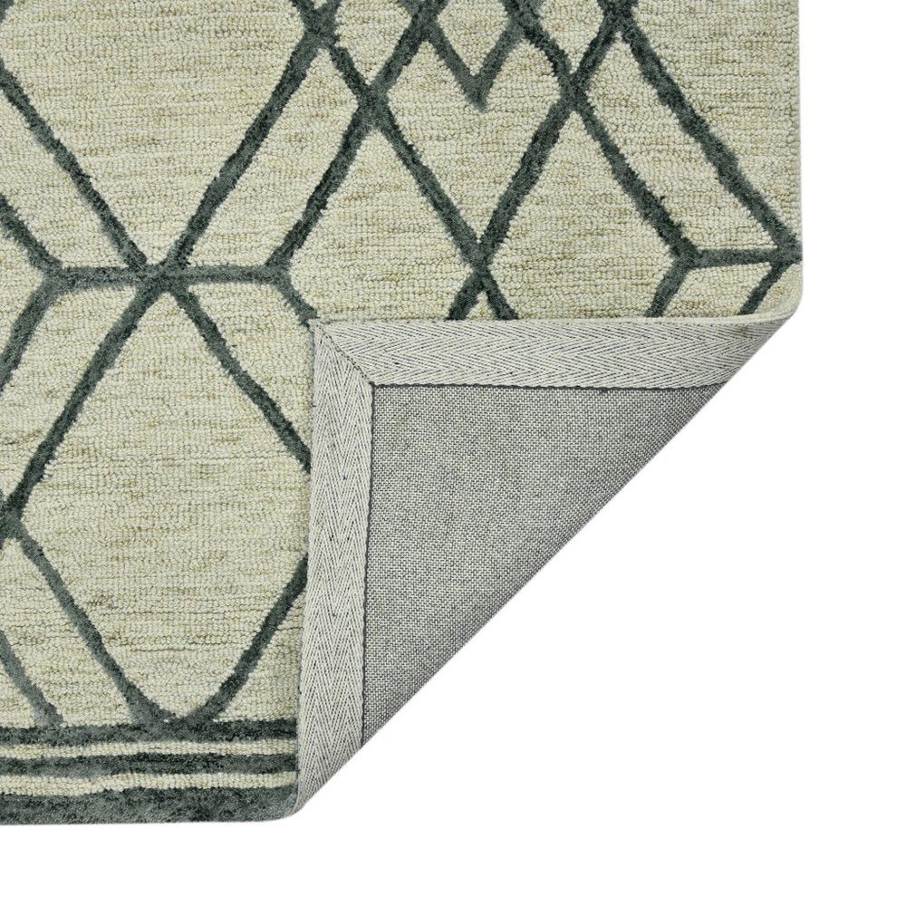 9' X 13' Ivory And Gray Wool Geometric Hand Hooked Area Rug