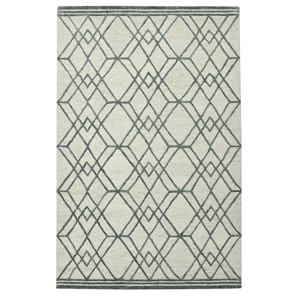9' X 13' Ivory And Gray Wool Geometric Hand Hooked Area Rug