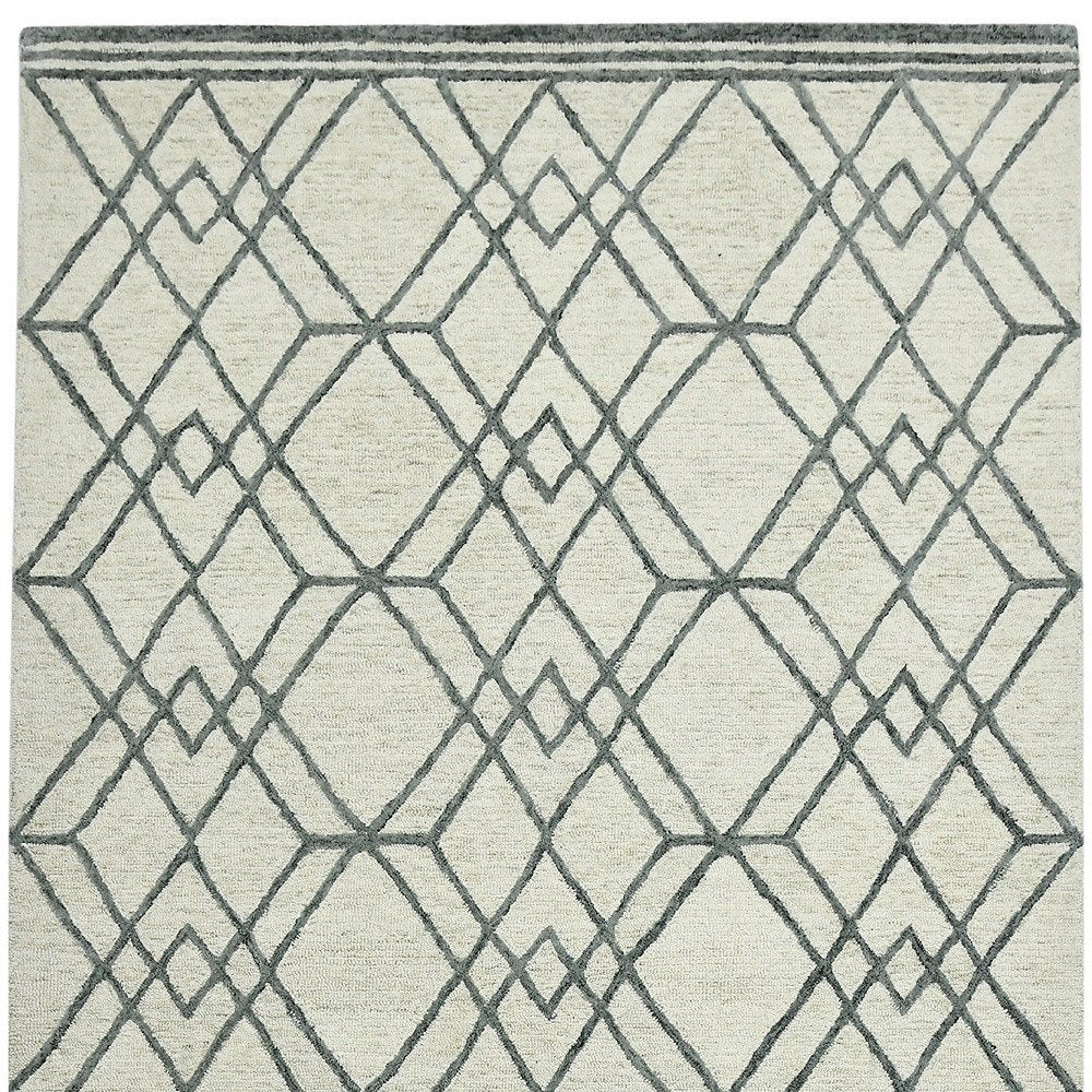 9' X 13' Ivory And Gray Wool Geometric Hand Hooked Area Rug