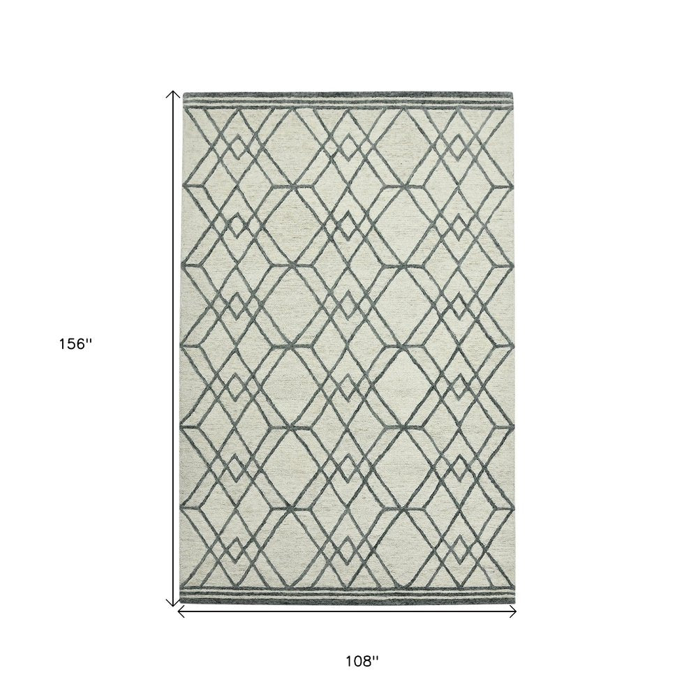 9' X 13' Ivory And Gray Wool Geometric Hand Hooked Area Rug
