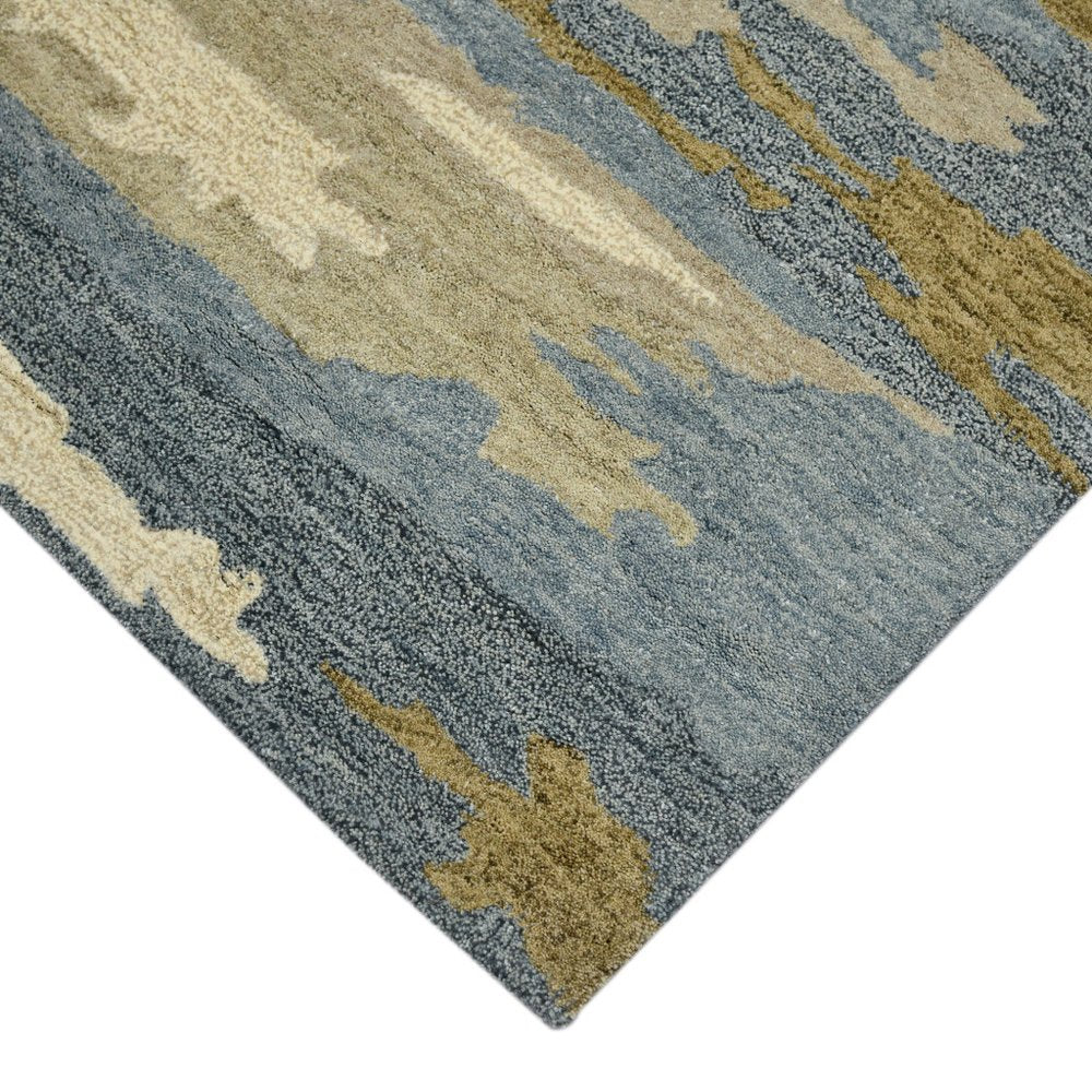 9' X 13' Light Blue Ivory And Brown Wool Abstract Hand Tufted Area Rug