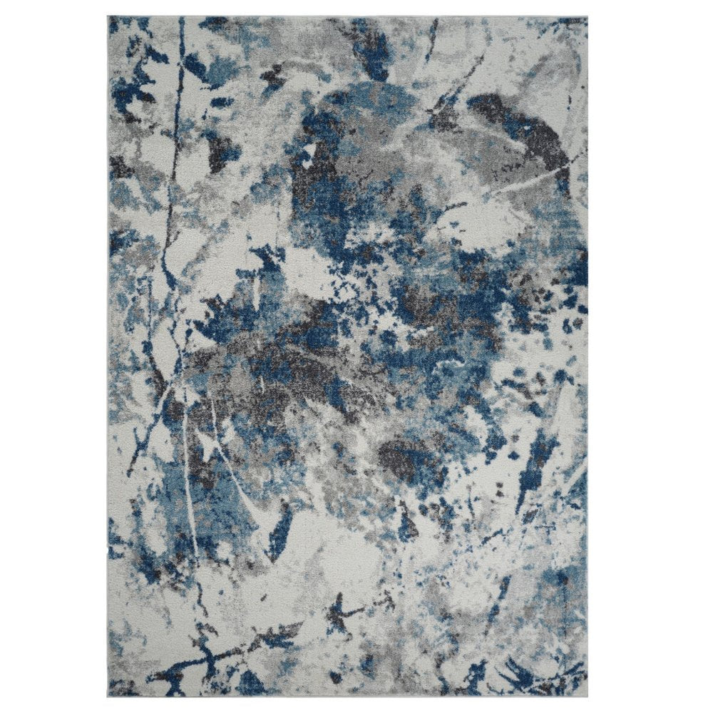 9' X 12' Ivory Teal And Black Abstract Area Rug