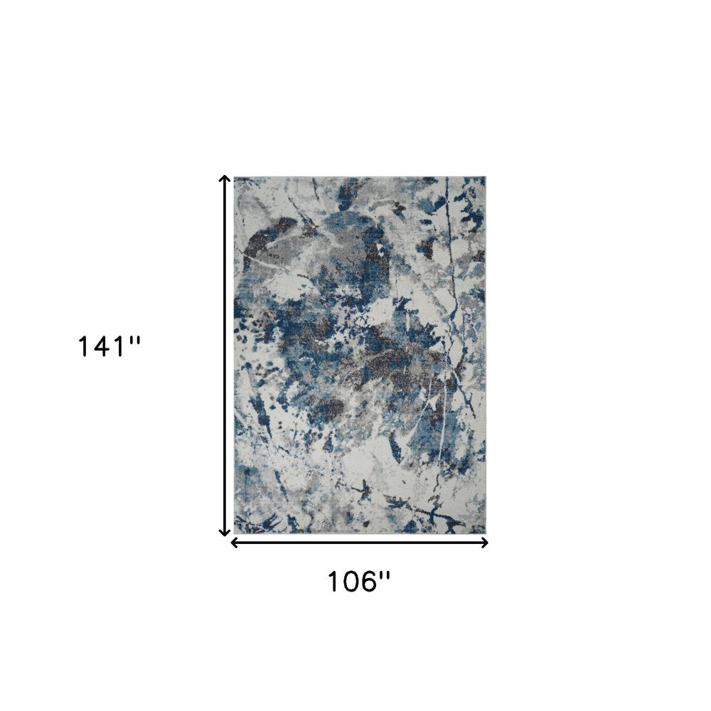 9' X 12' Ivory Teal And Black Abstract Area Rug