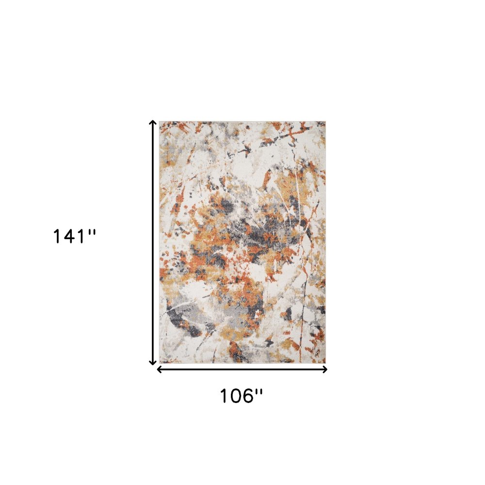 9' X 12' Ivory Orange And Gray Abstract Area Rug