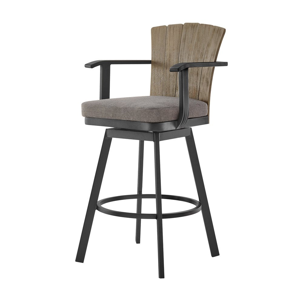 Silla de bar giratoria de metal color carbón de 40" para exteriores, con reposapiés y altura de mostrador
