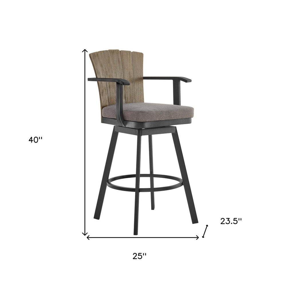 Silla de bar giratoria de metal color carbón de 40" para exteriores, con reposapiés y altura de mostrador