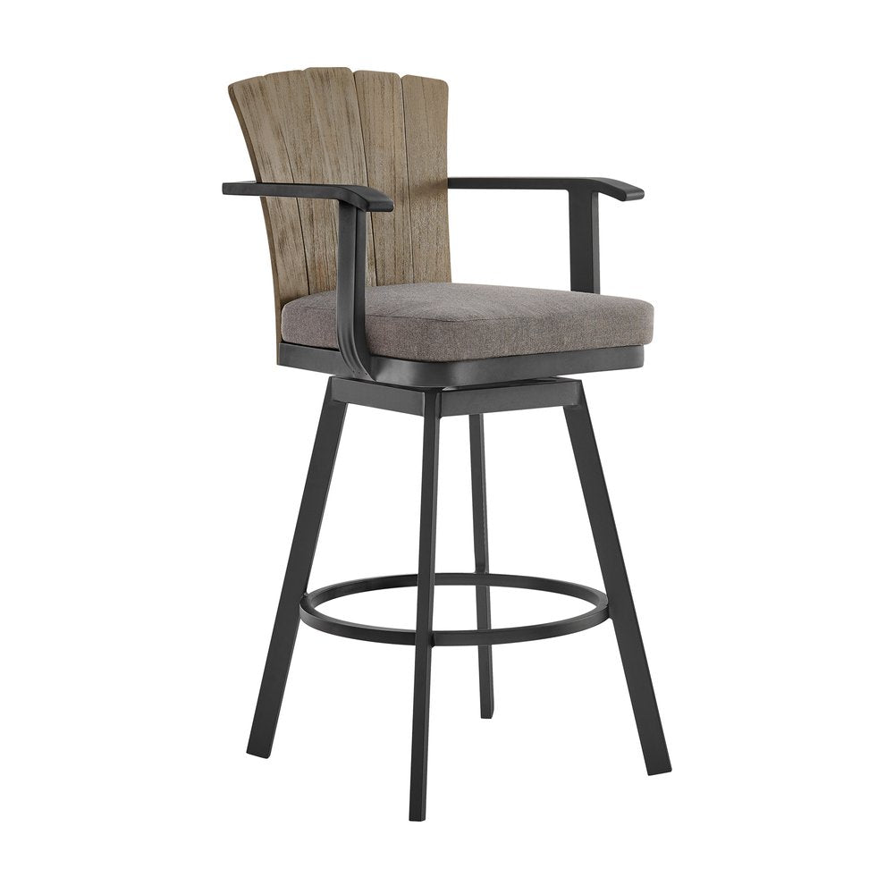 Silla de bar giratoria de metal color carbón de 40" para exteriores, con reposapiés y altura de mostrador