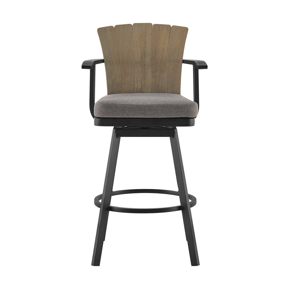 Silla de bar giratoria de metal color carbón de 40" para exteriores, con reposapiés y altura de mostrador