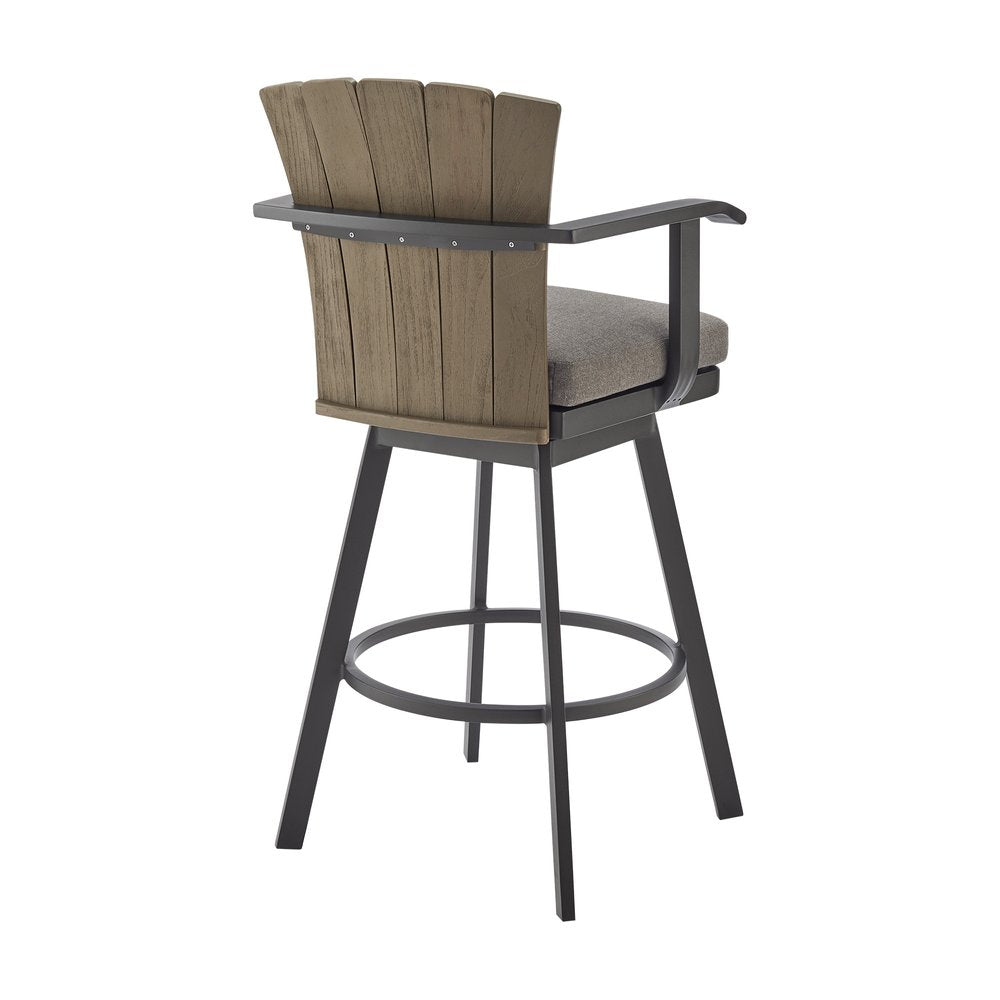 Silla de bar giratoria de metal color carbón de 40" para exteriores, con reposapiés y altura de mostrador