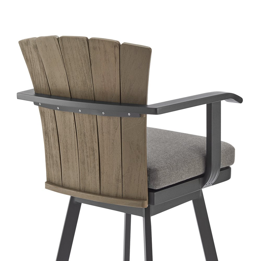 Silla de bar giratoria de metal color carbón de 40" para exteriores, con reposapiés y altura de mostrador