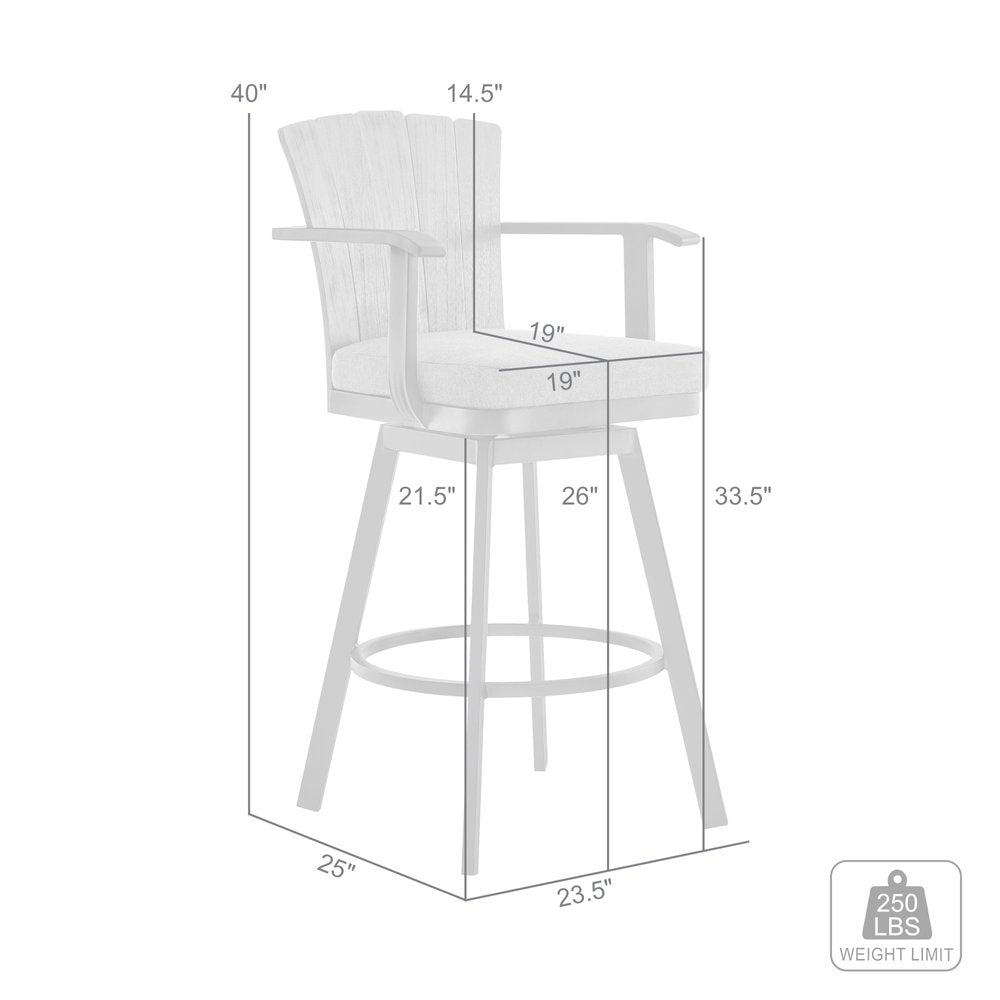 Silla de bar giratoria de metal color carbón de 40" para exteriores, con reposapiés y altura de mostrador