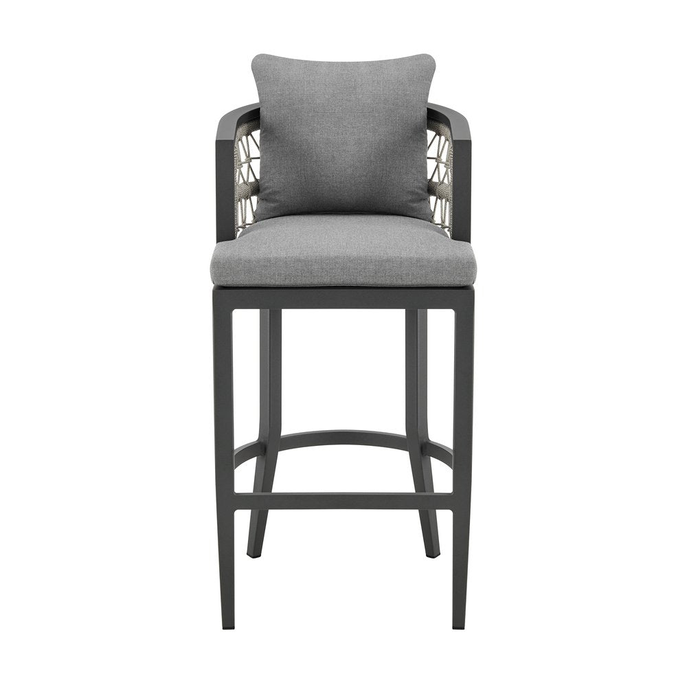 40" Gray Metal Outdoor Bar Height chair with Footrest