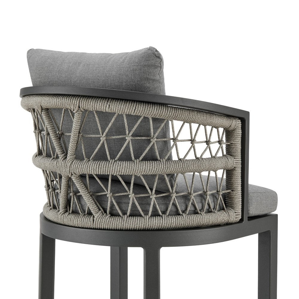 Silla de bar para exteriores de metal gris de 40" con reposapiés