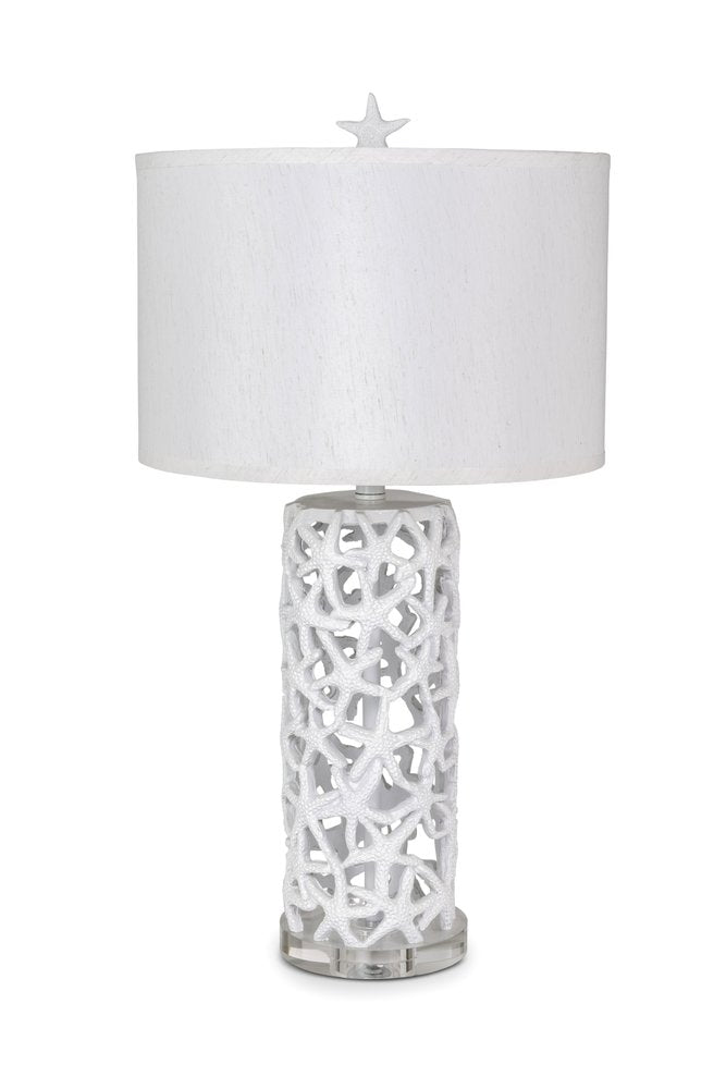 Set of Two 30" White Coastal Starfish Table Lamps With White Drum Shades