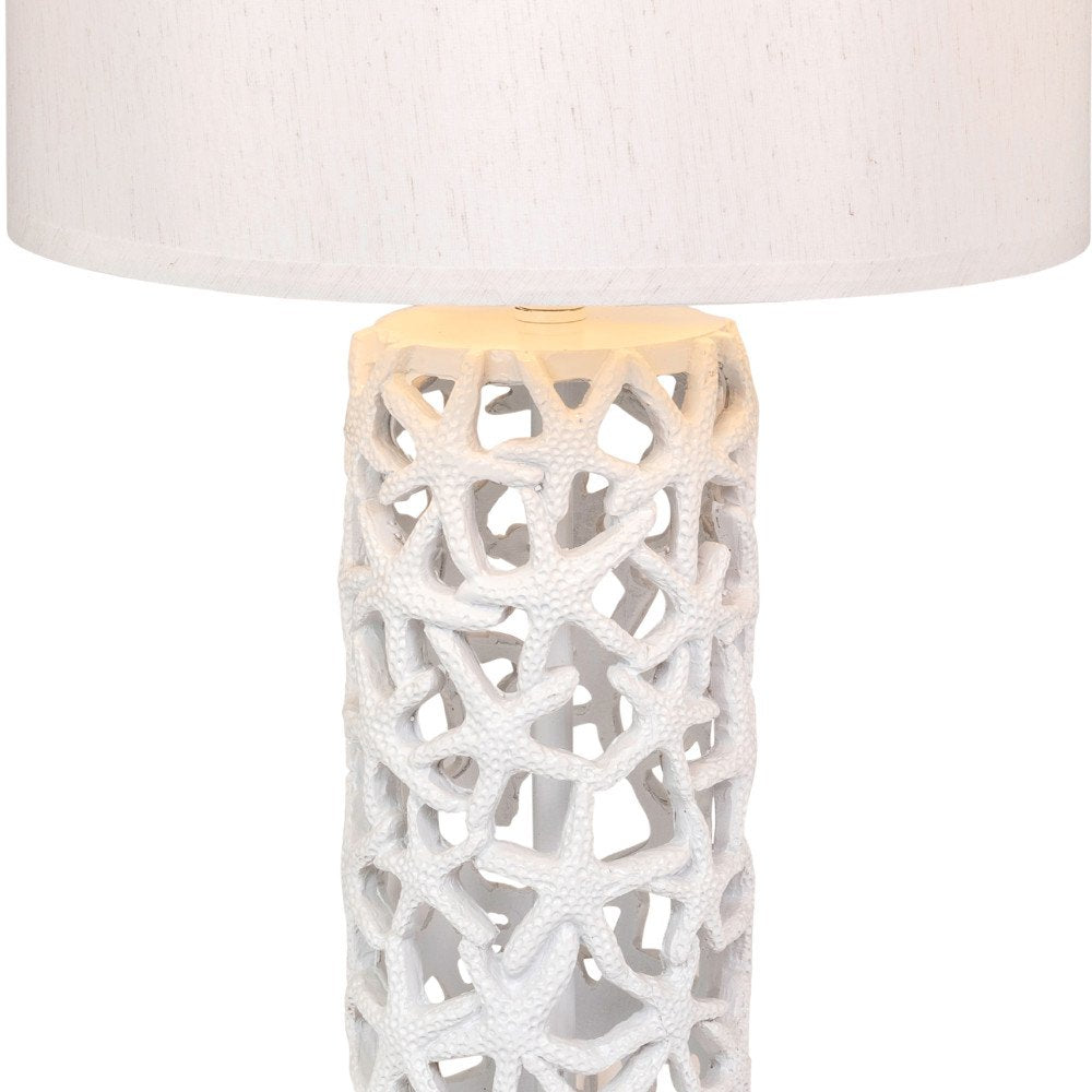 Set of Two 30" White Coastal Starfish Table Lamps With White Drum Shades