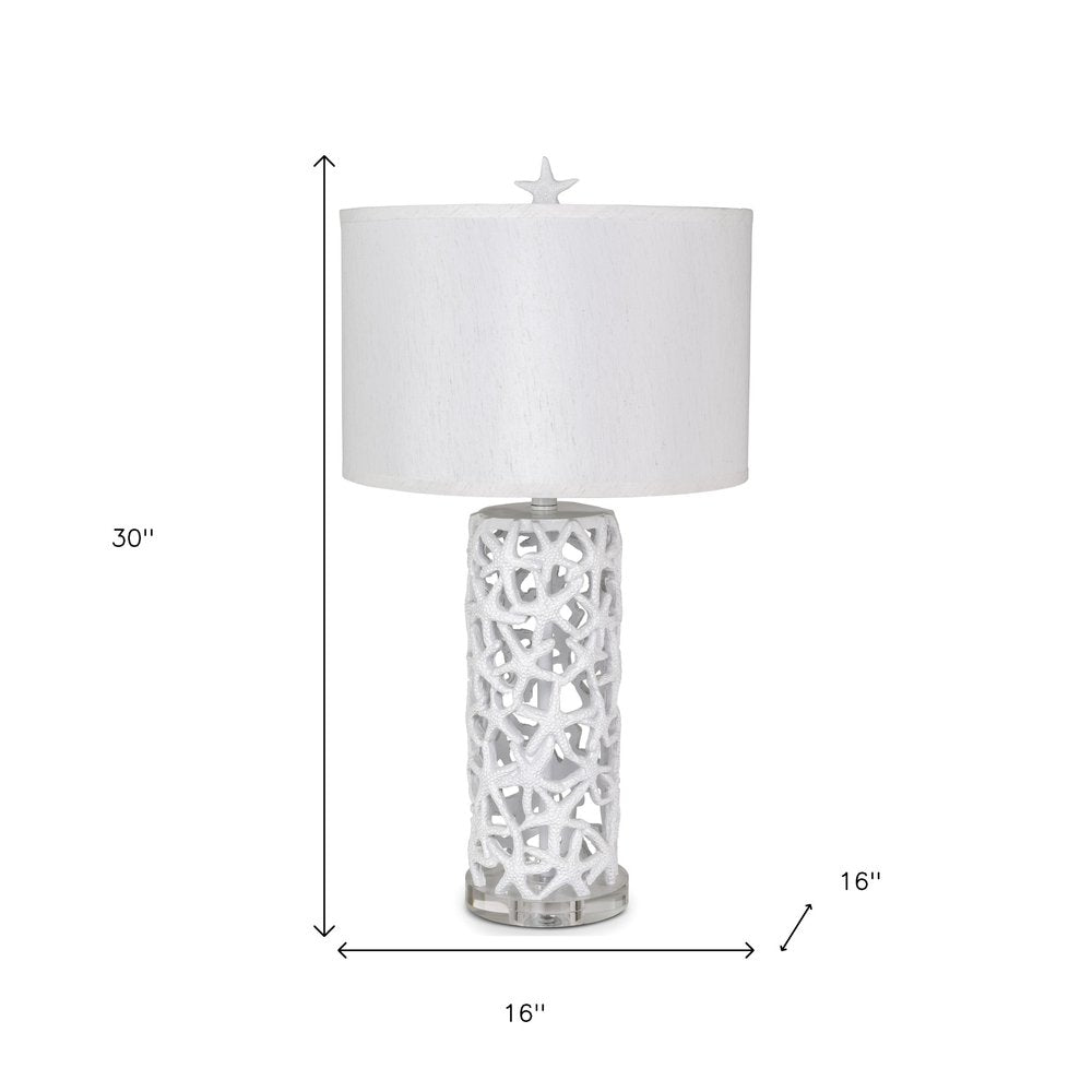 Set of Two 30" White Coastal Starfish Table Lamps With White Drum Shades