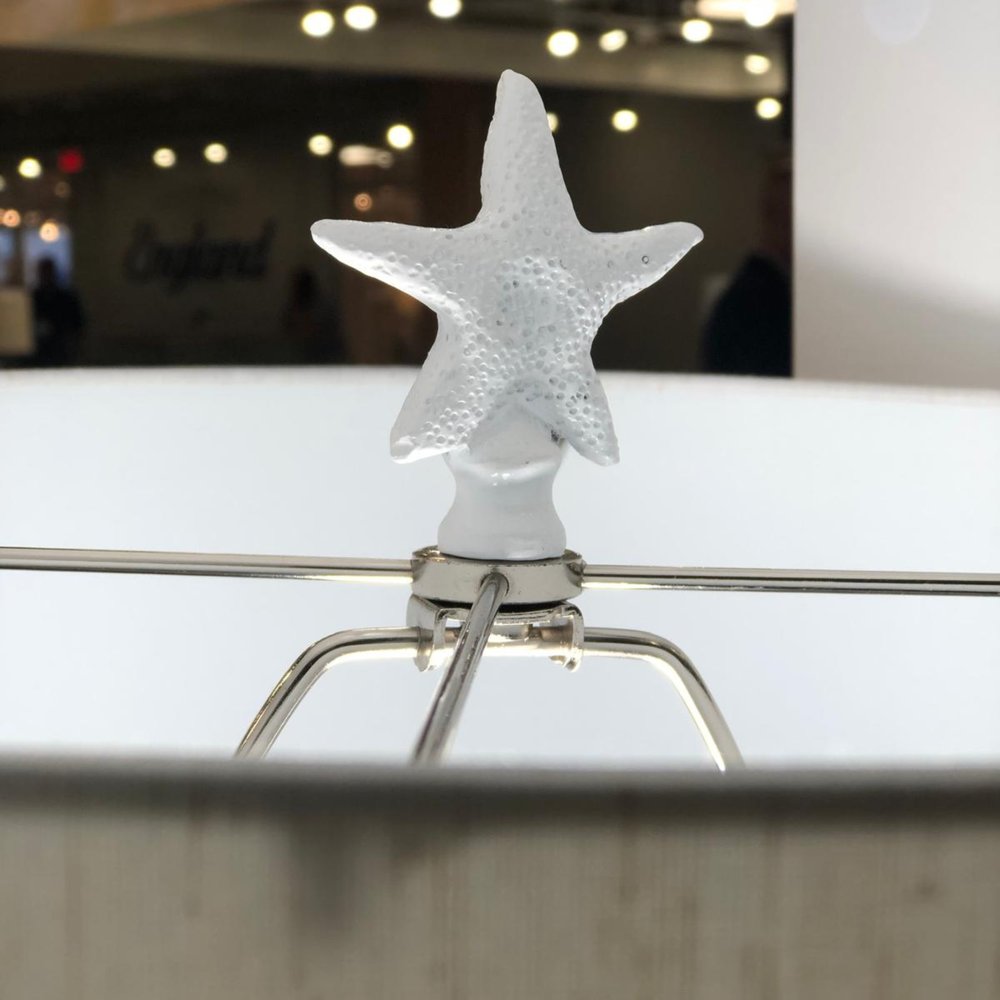 Set of Two 30" White Coastal Starfish Table Lamps With White Drum Shades