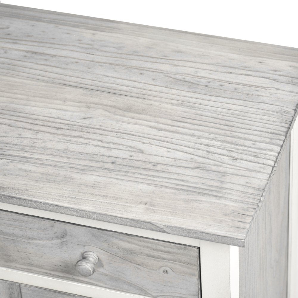 Mesita de noche de madera maciza blanca y gris de 28" con un cajón y USB